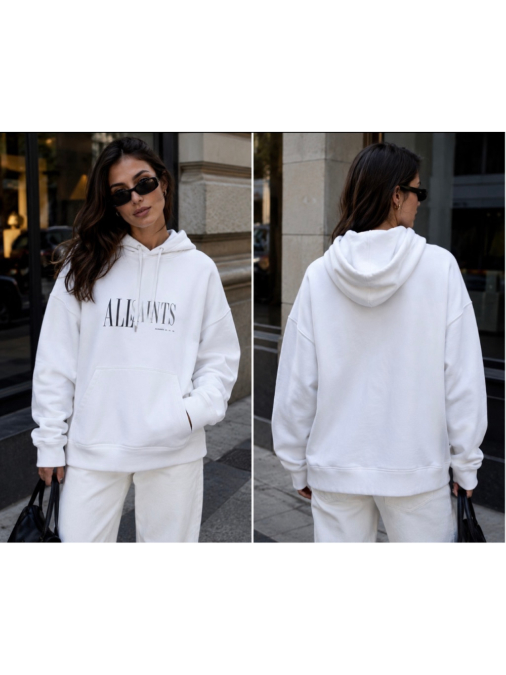 Women's AllSaints White Hoodie Sweatshirt Size L New w Tags Streetwear